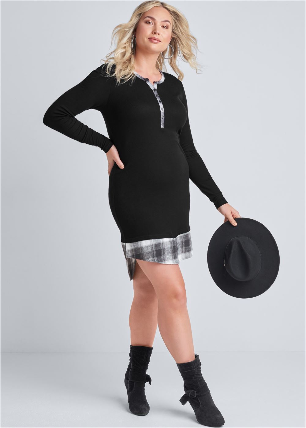 Venus Plus Size Plaid Detail Casual Dress