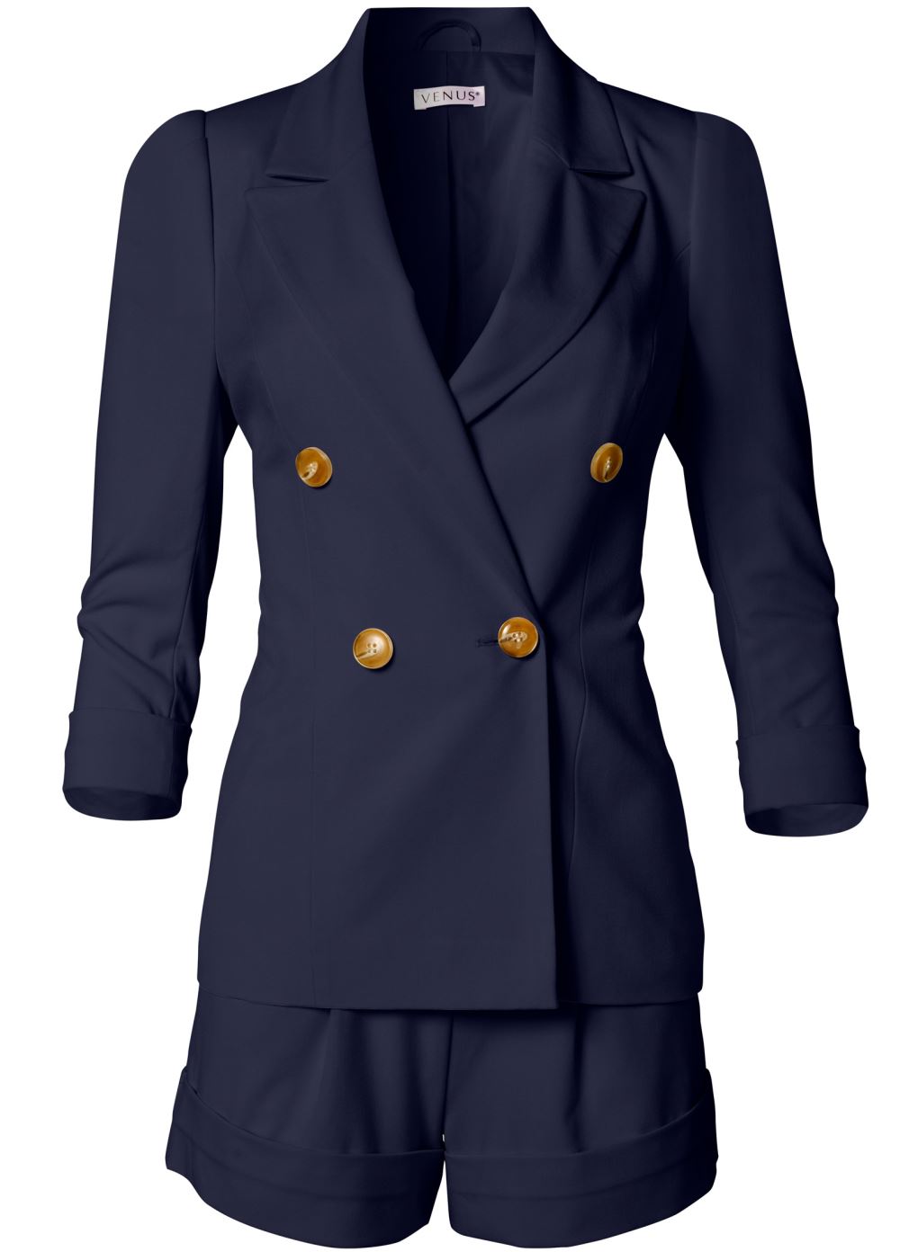 Venus Plus Size Blazer And Shorts Set - Navy