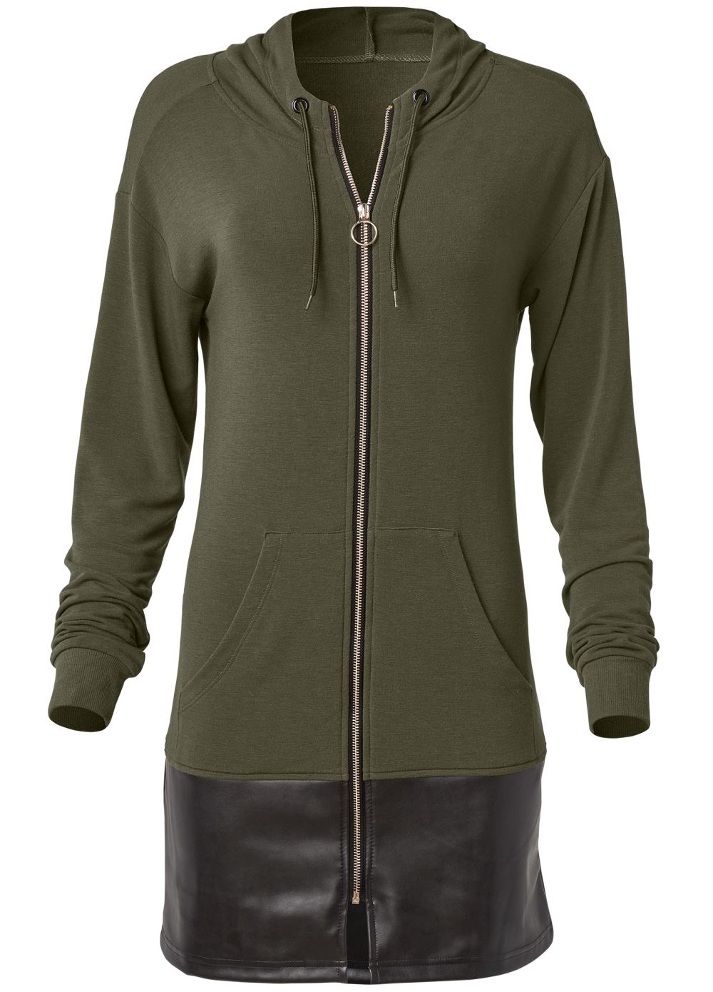Venus Plus Size Faux-Leather Tunic Jacket in Olive & Black