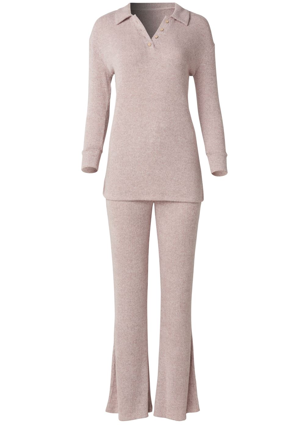 Venus Plus Size Cozy Brushed Rib Lounge Set in Pink