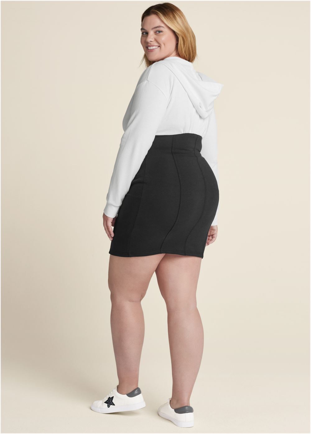 Venus Plus Size Color Block Corset Dress in Black & White