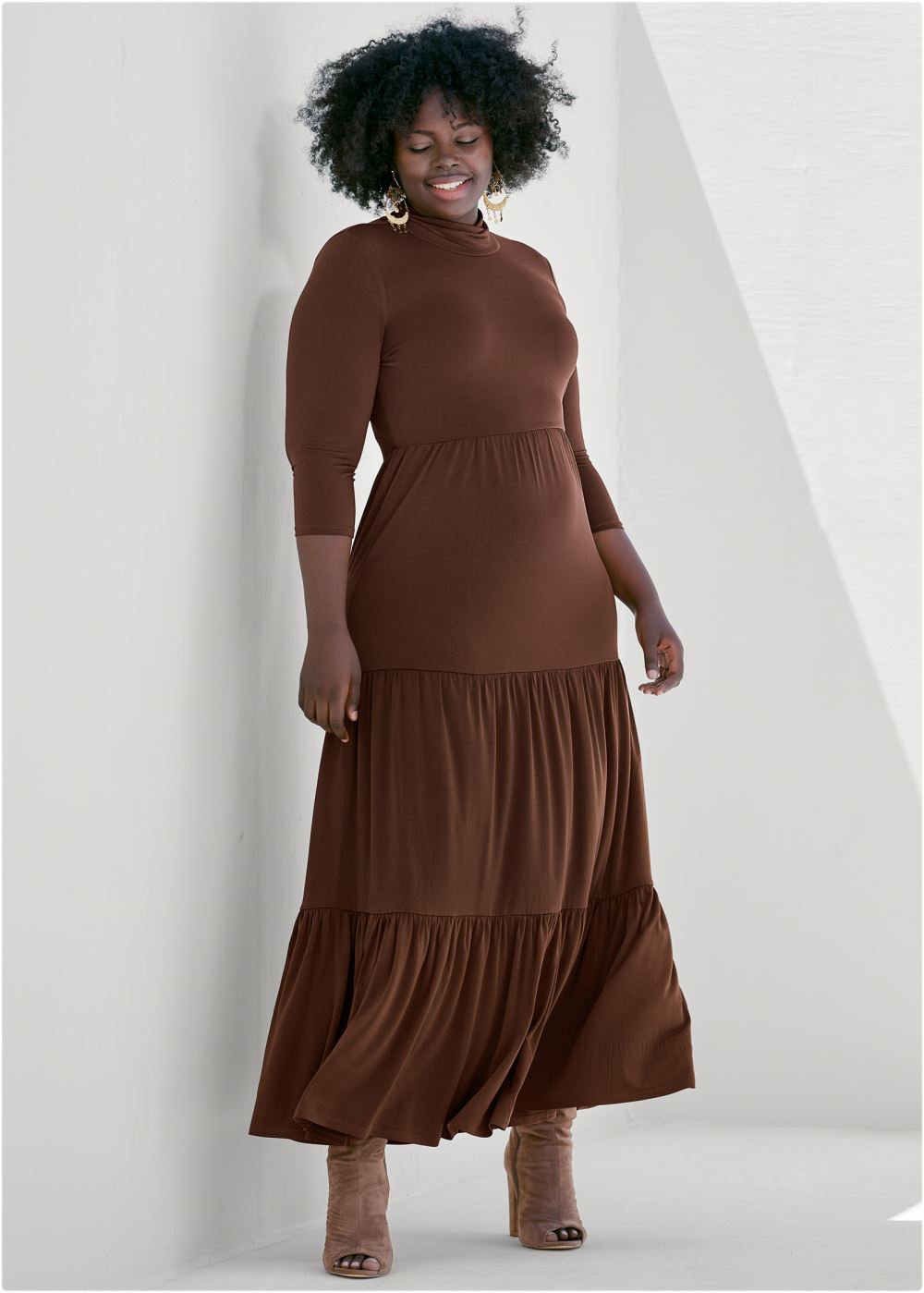 Venus Plus Size Open Back Tiered Long Dress