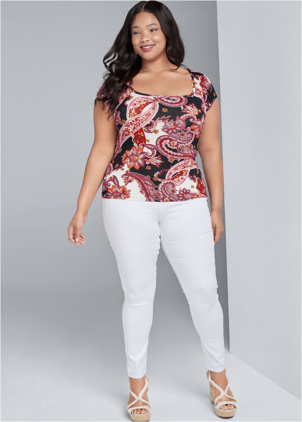 Venus Plus Size Printed Square Neck Top
