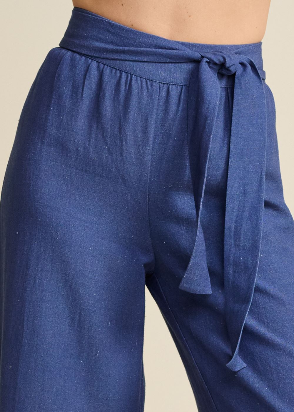 Venus Plus Size Linen Border Print Pants in Navy Multi