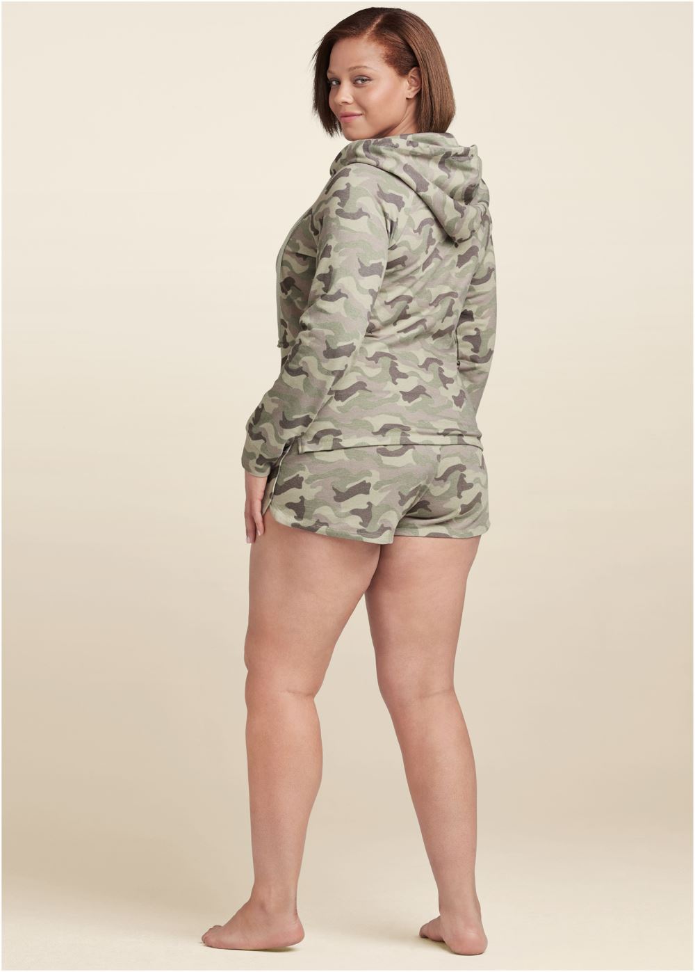 Venus Plus Size Lounge Hoodie Shorts Set - Green Multi