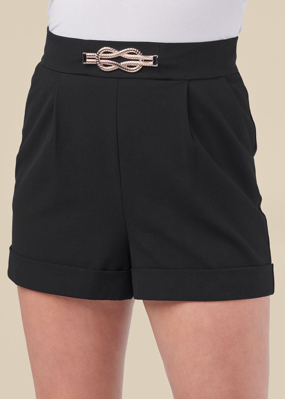 Venus Black PLEATED CUFFED SHORTS