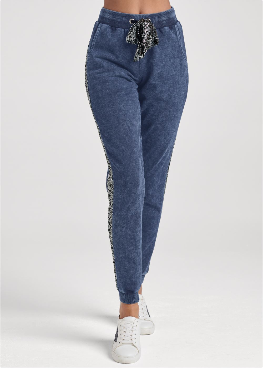 Venus Plus Size Washed Sequin Lounge Jogger in Blue & Silver