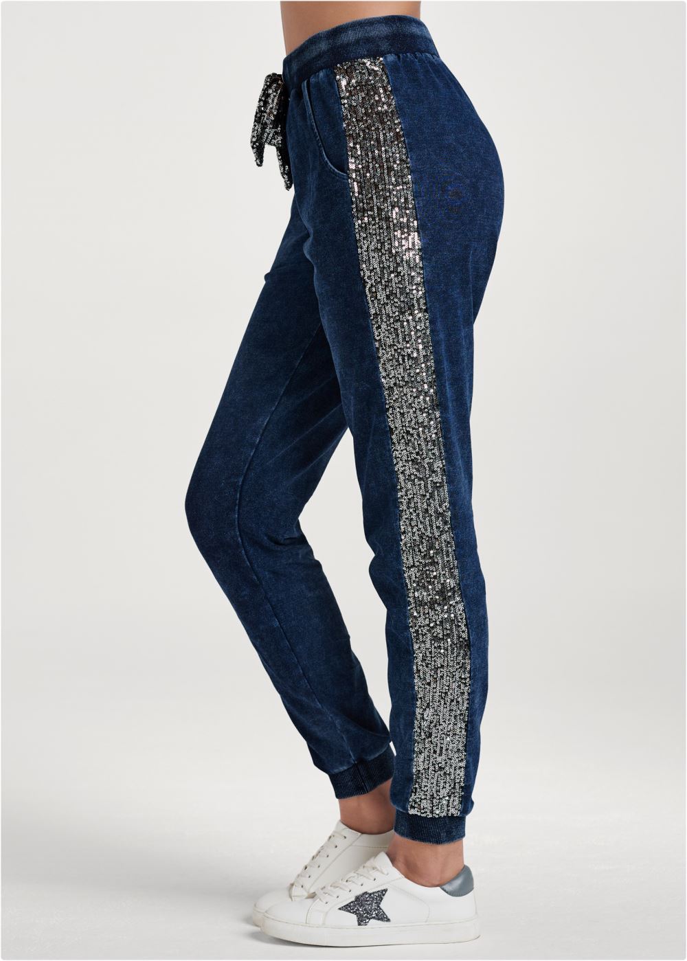 Venus Plus Size Washed Sequin Lounge Jogger in Blue & Silver