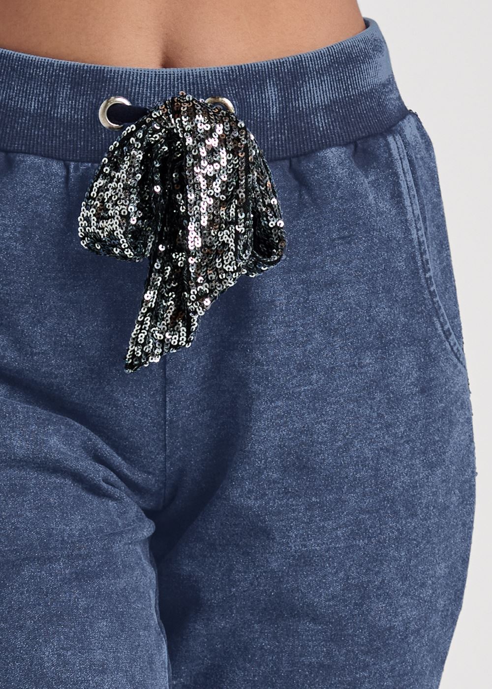 Venus Plus Size Washed Sequin Lounge Jogger in Blue & Silver