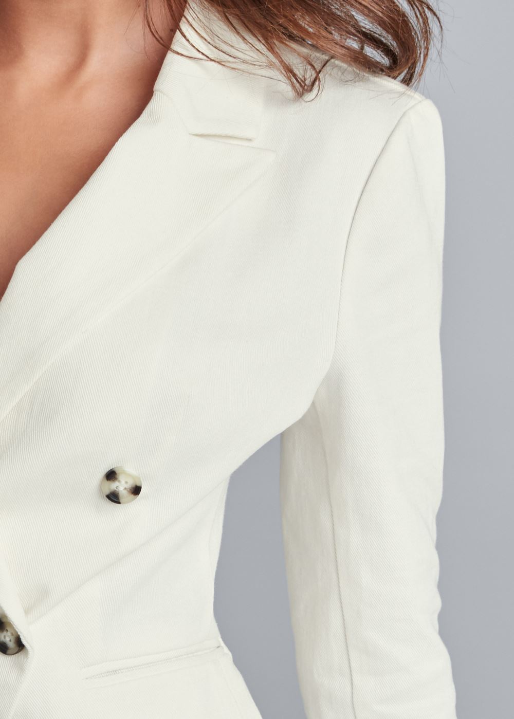 Venus White Twill Button-Front Blazer