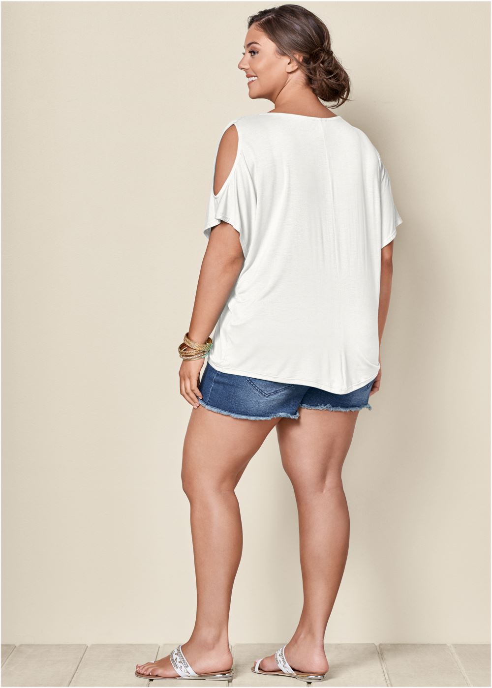 Venus White Cold-Shoulder V-Neck Top