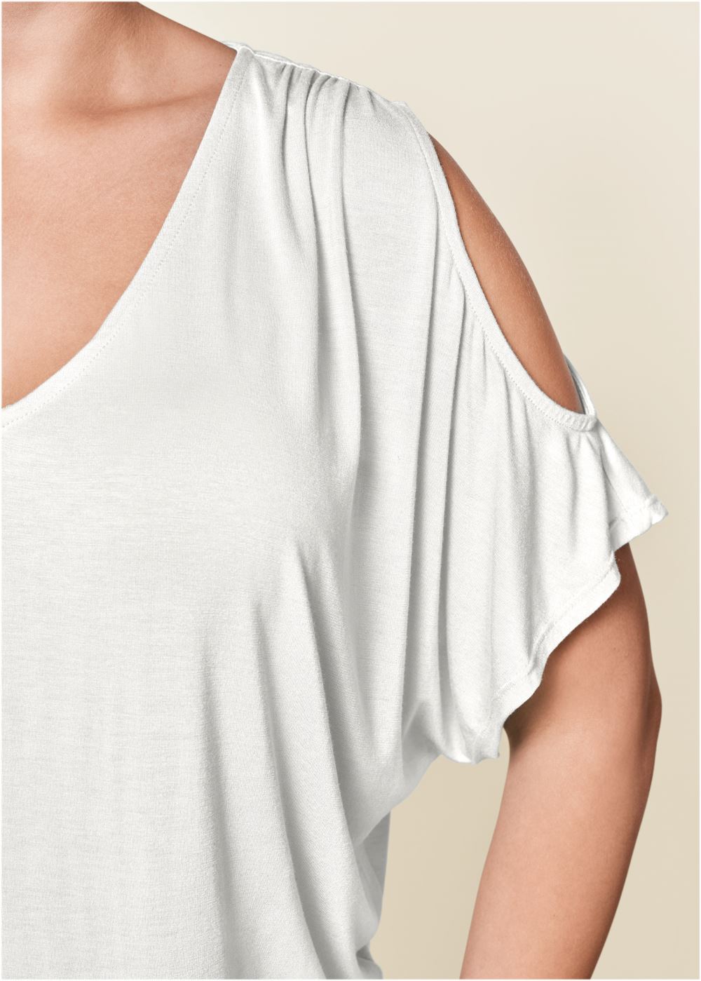 Venus White Cold-Shoulder V-Neck Top