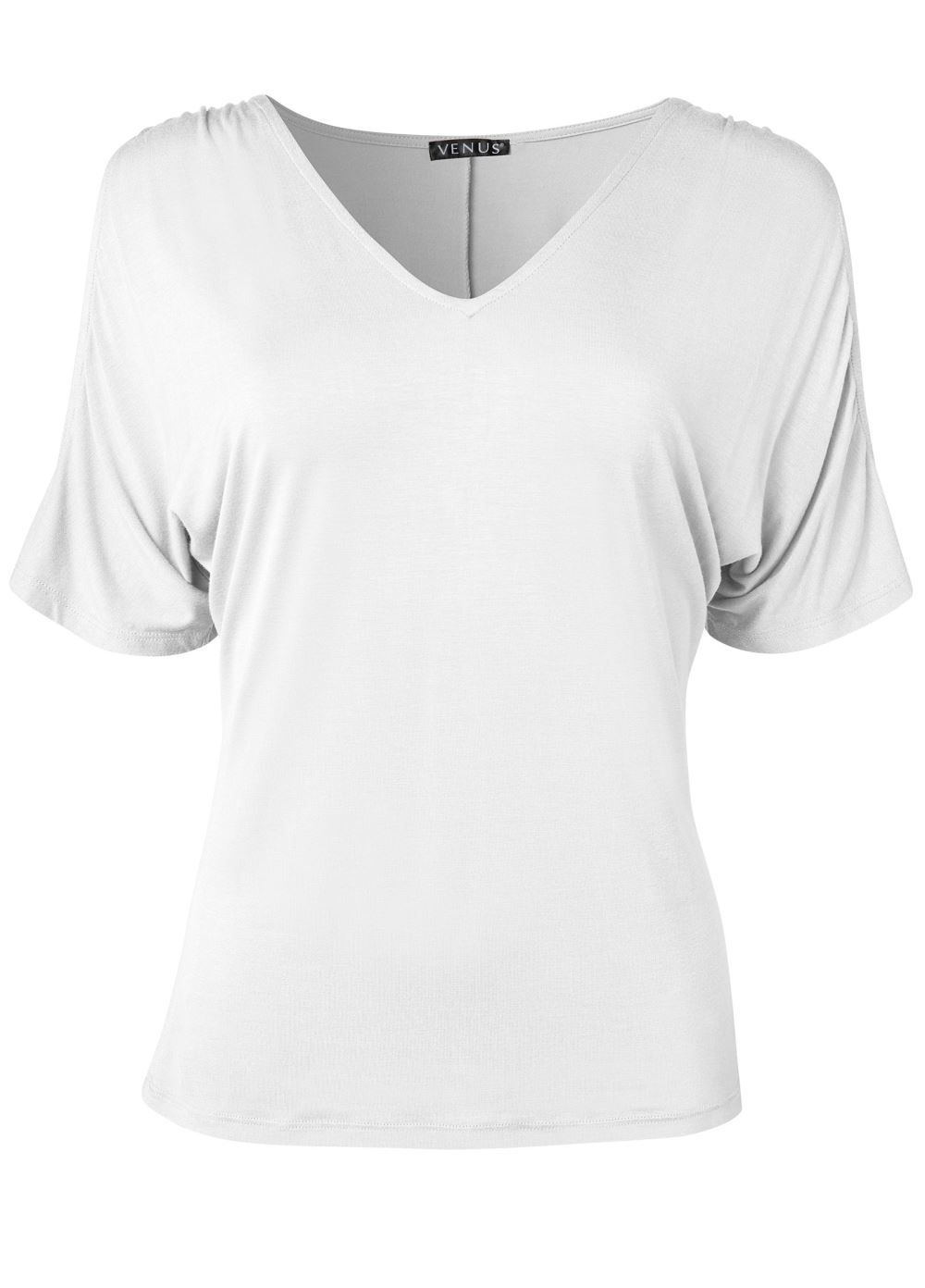 Venus White Cold-Shoulder V-Neck Top