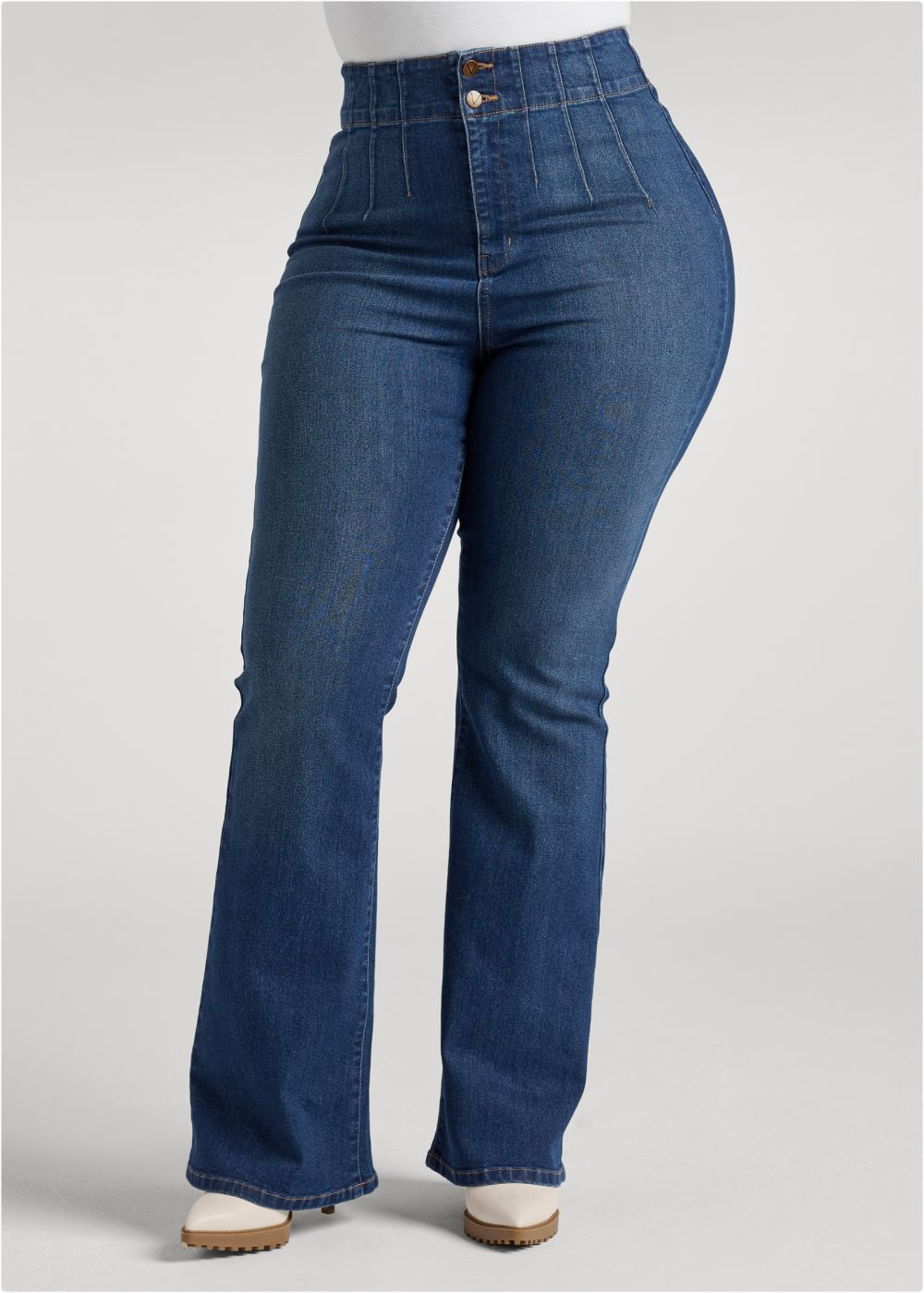 Venus Dark Wash PINTUCK SEMI-FLARE JEANS