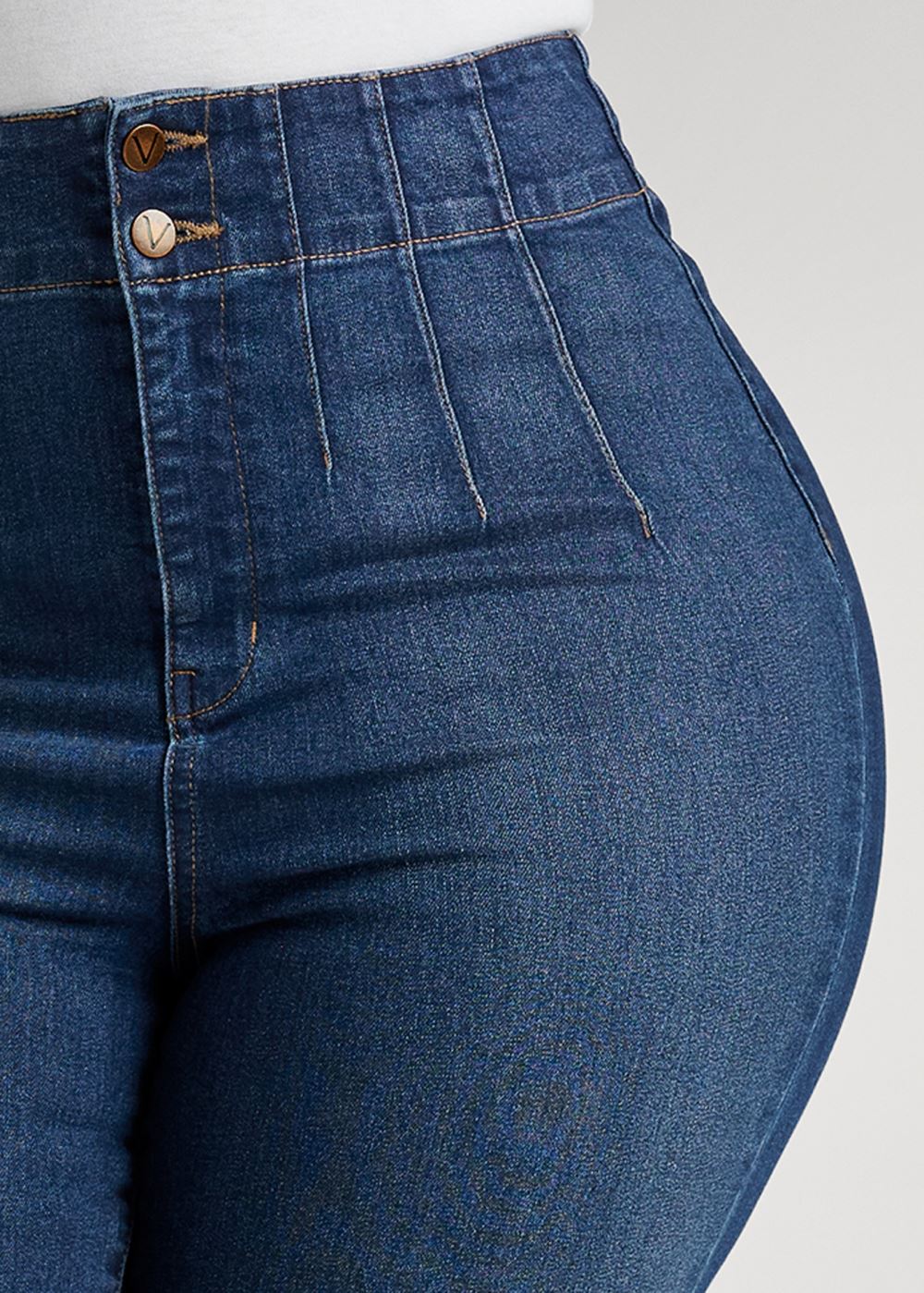 Venus Dark Wash PINTUCK SEMI-FLARE JEANS