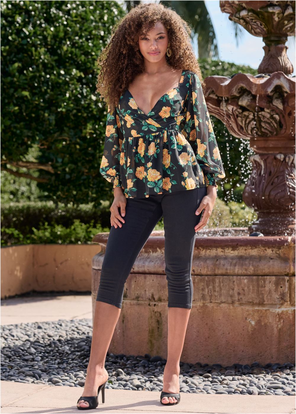 Venus Plus Size Blooming Roses Lace-Up Blouse