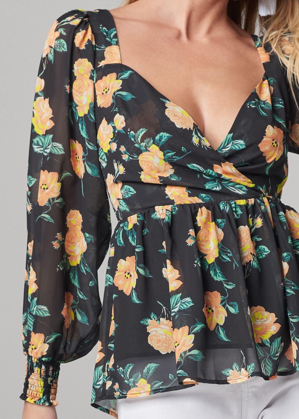 Venus Plus Size Blooming Roses Lace-Up Blouse