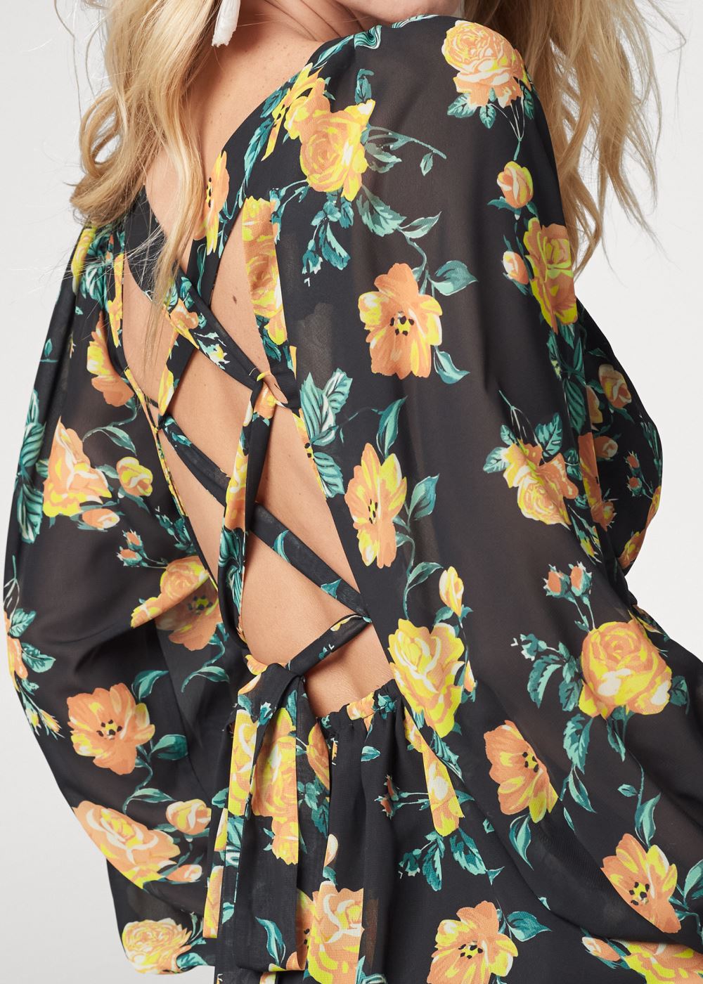 Venus Plus Size Blooming Roses Lace-Up Blouse