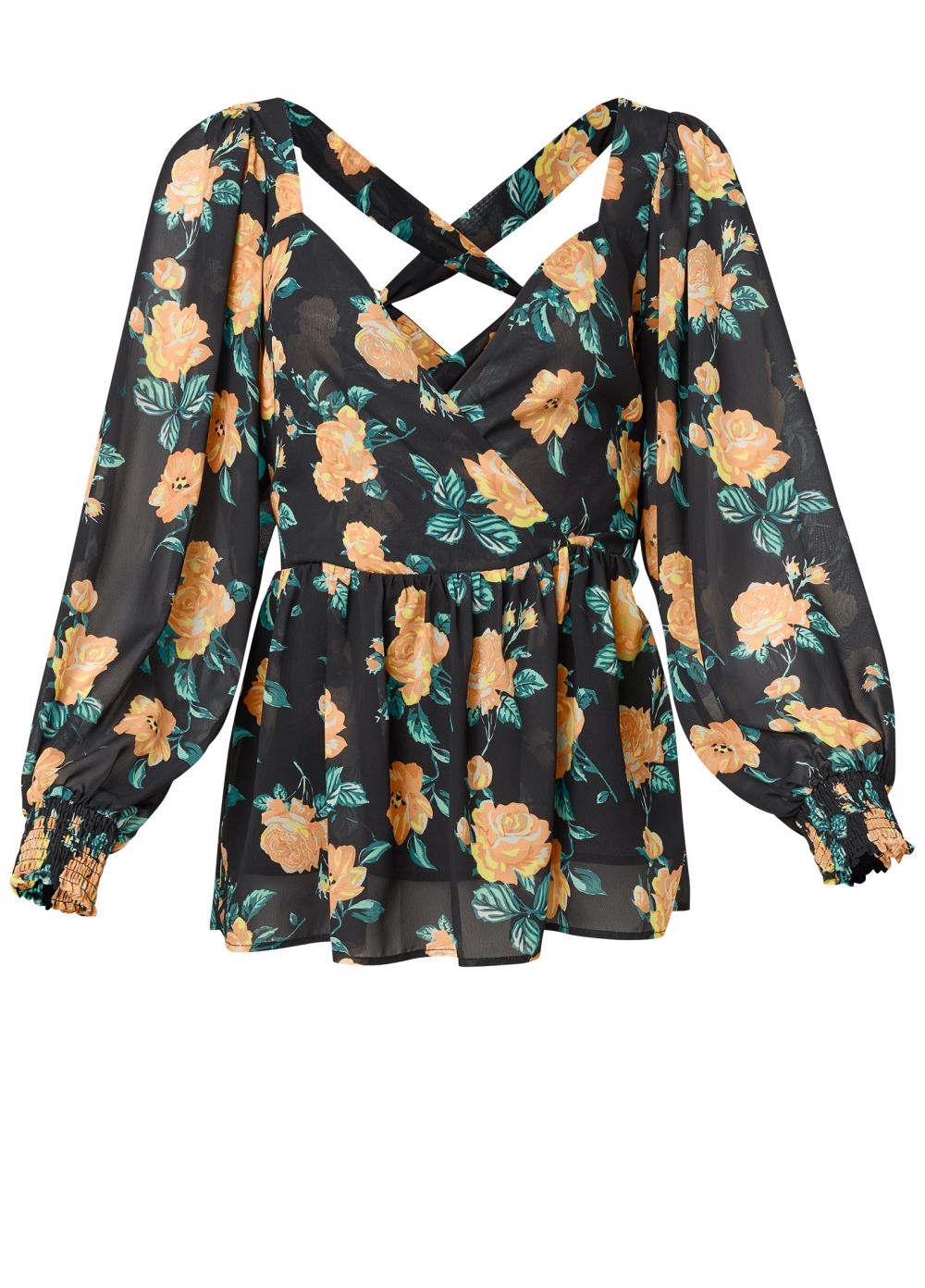 Venus Plus Size Blooming Roses Lace-Up Blouse