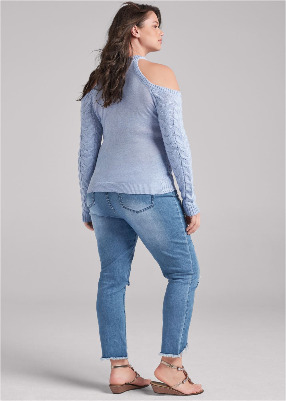 Venus Plus Size Halter Ribbed Sweater in Blue Multi
