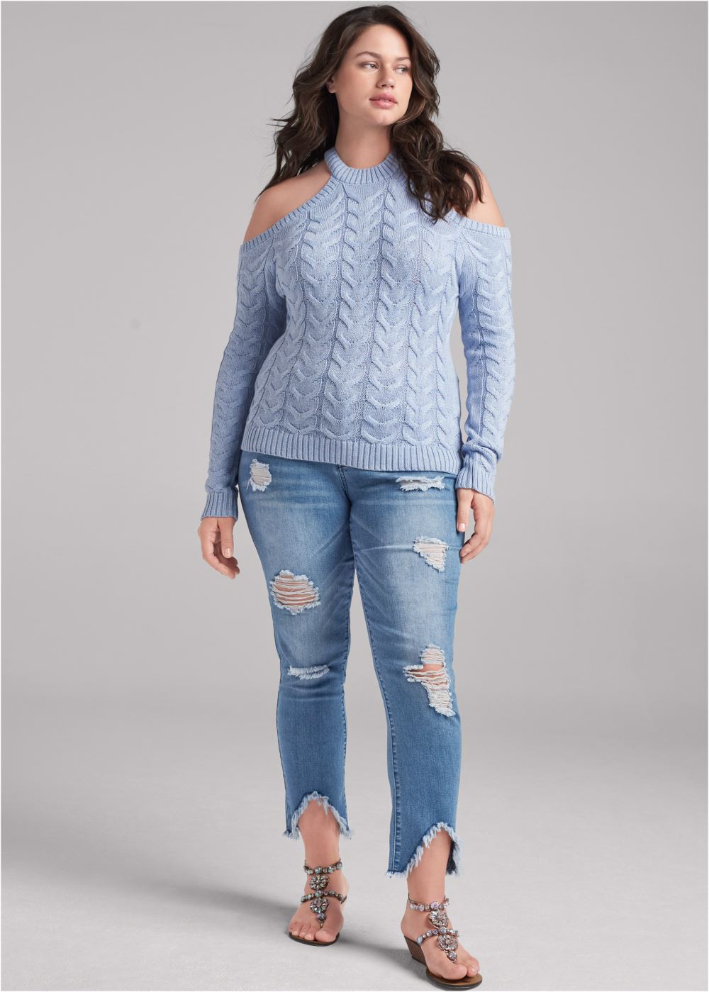 Venus Plus Size Halter Ribbed Sweater in Blue Multi