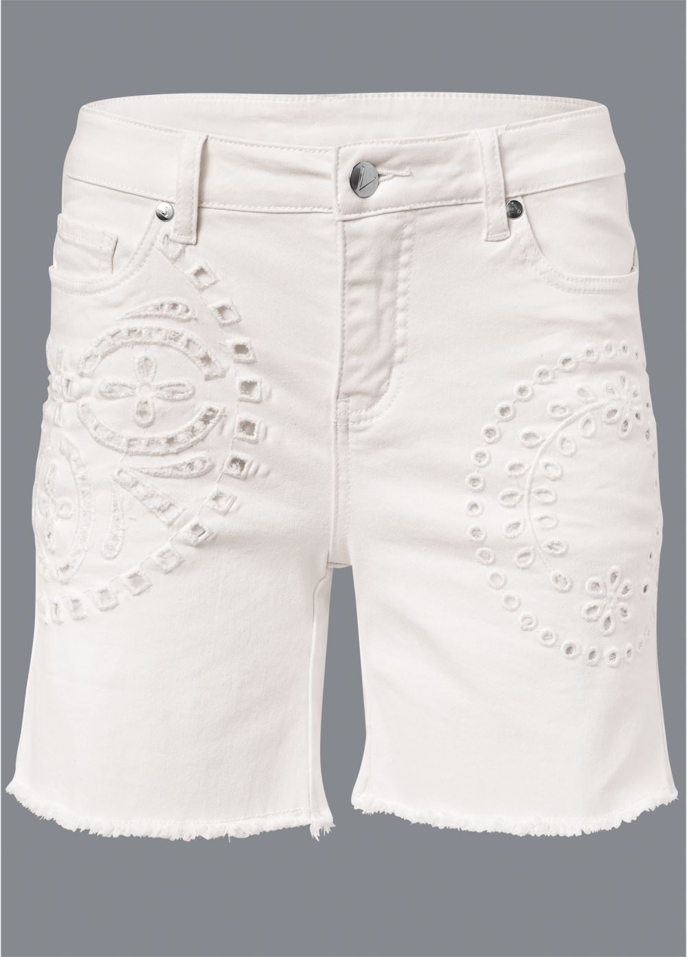 Venus Plus Size Laser Cut Jean Shorts - White Denim
