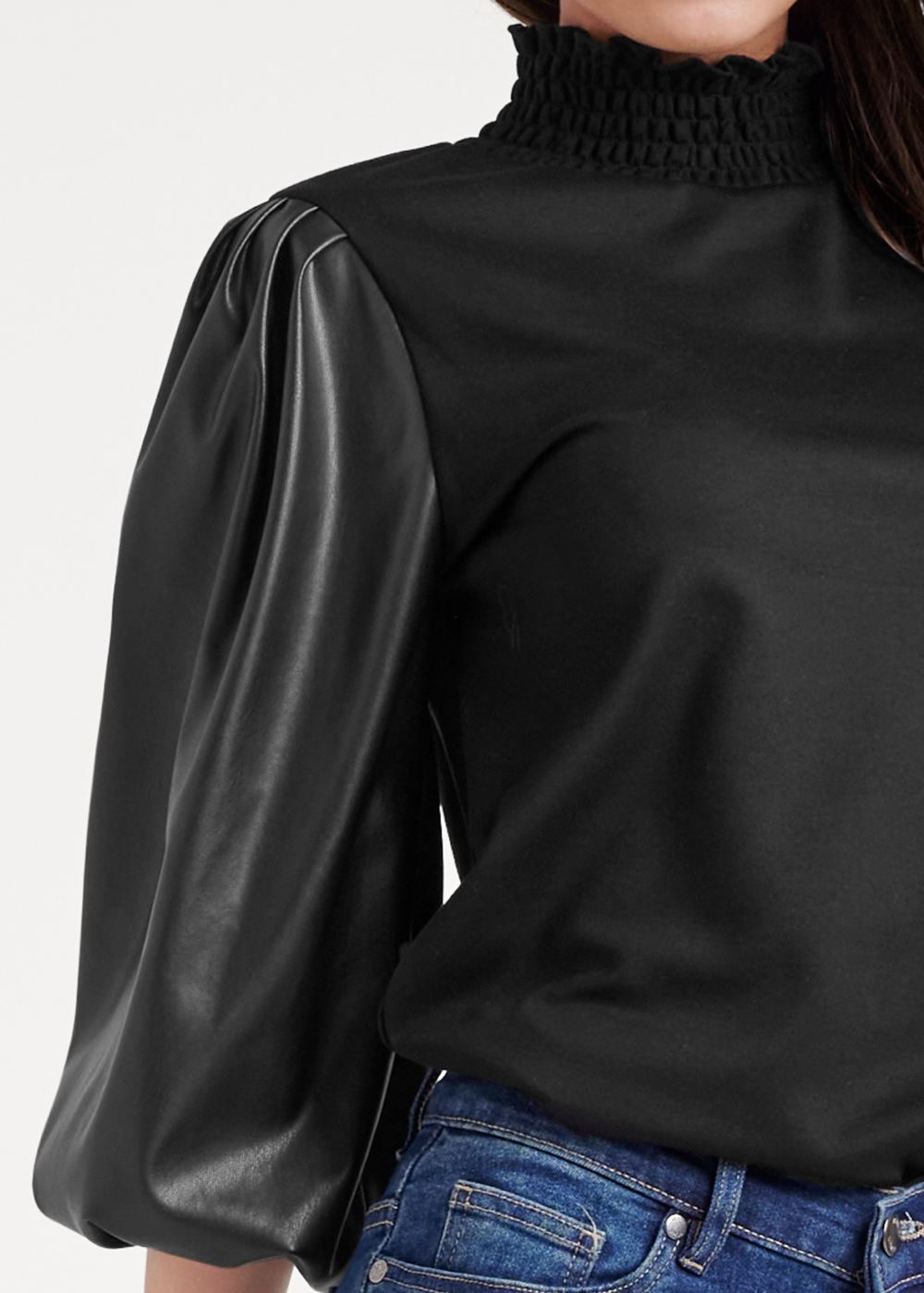 Venus Plus Size Faux Leather Mock Neck Top