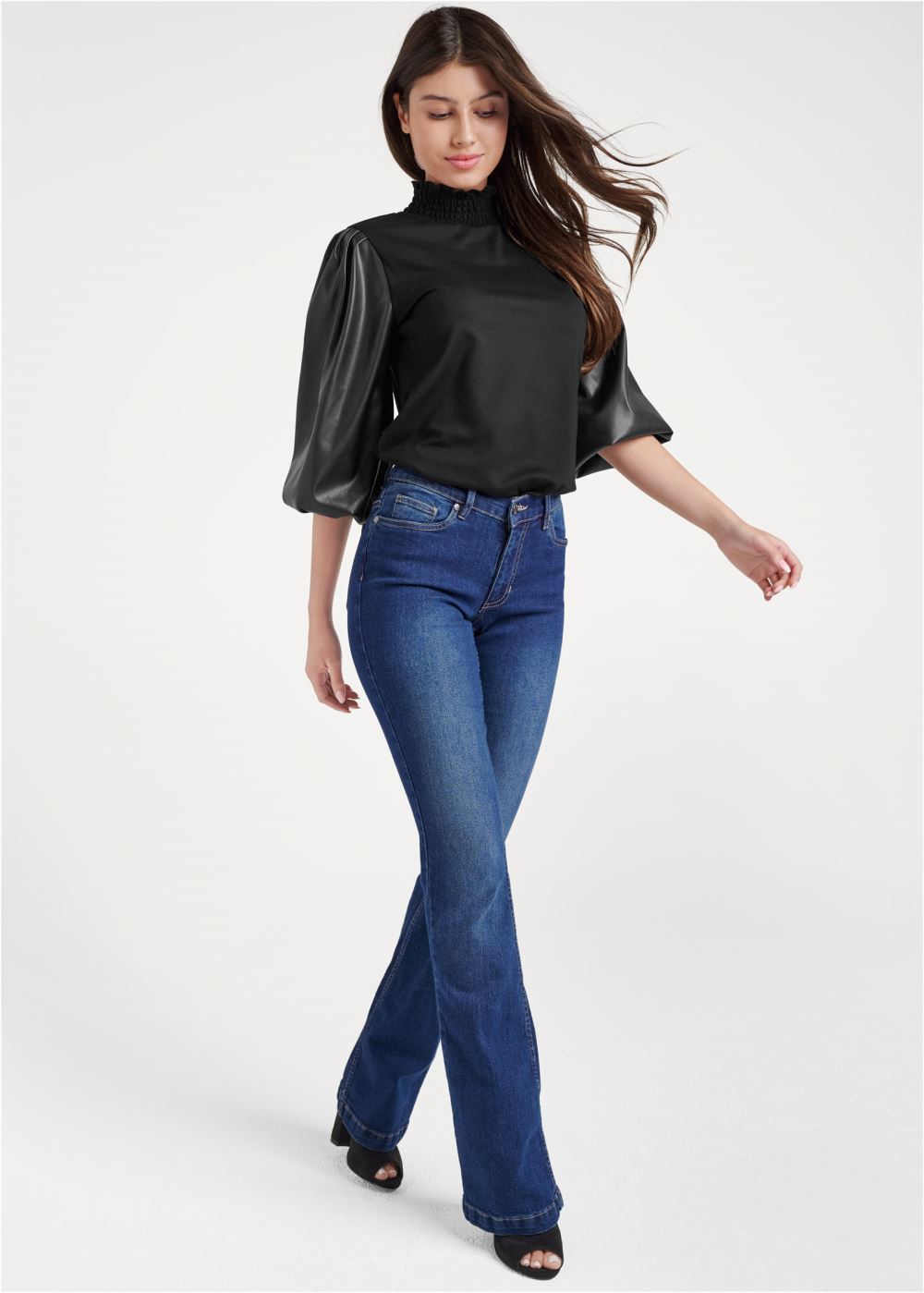 Venus Plus Size Faux Leather Mock Neck Top