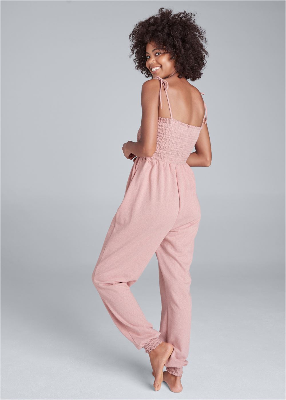 Venus Heathered Pink SMOCKED LOUNGE JUMPSUIT