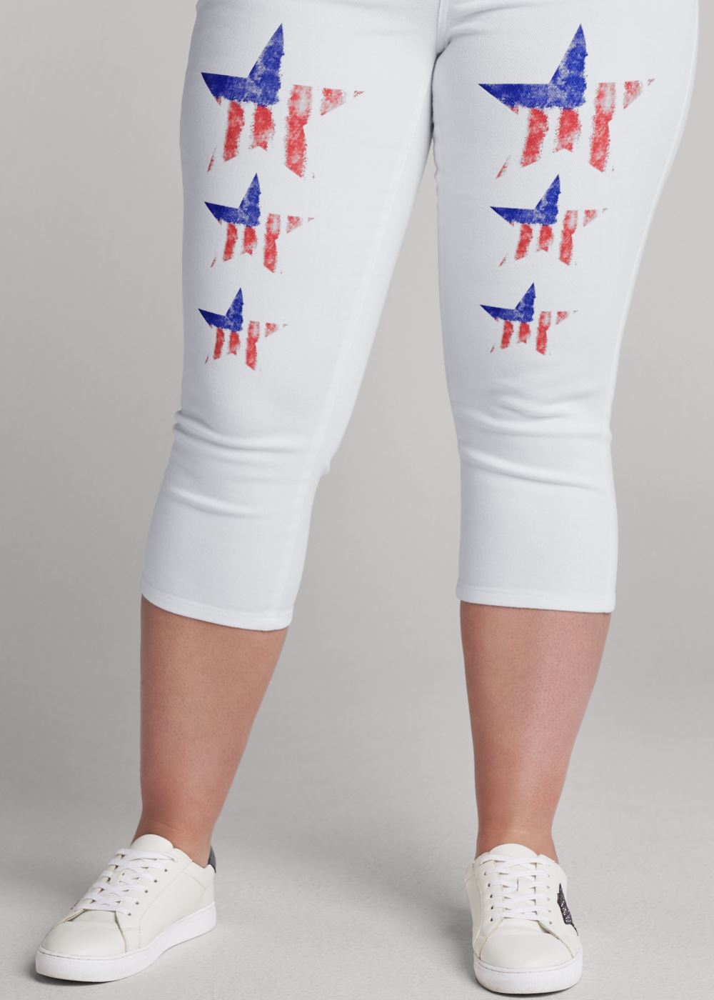 Venus Plus Size Star Spangled Capris in White Multi