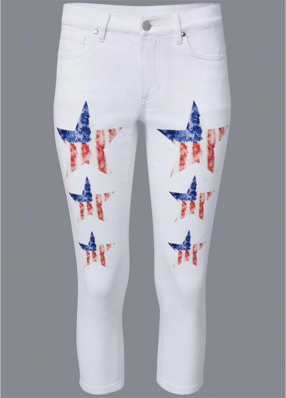 Venus Plus Size Star Spangled Capris in White Multi