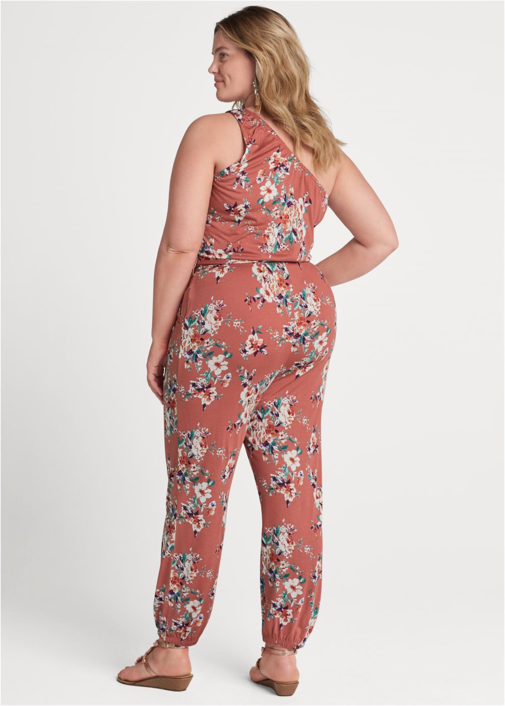 Venus Plus Size One-Shoulder Jumpsuit in Pink Multi