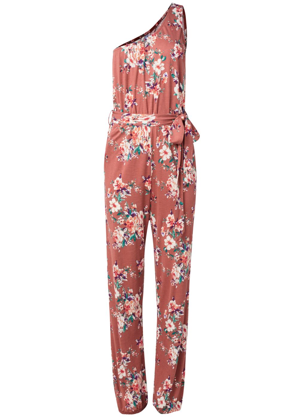 Venus Plus Size One-Shoulder Jumpsuit in Pink Multi