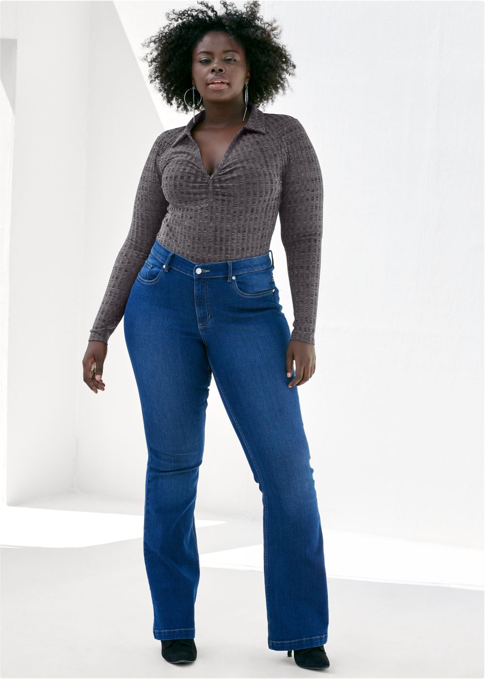 Venus Plus Size Plunging Collared Bodysuit