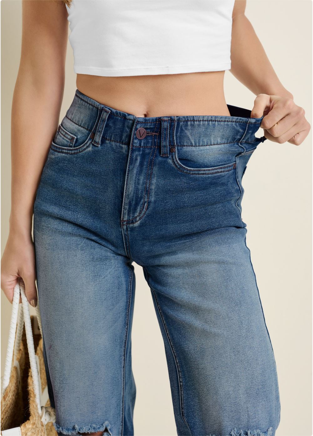 Venus Plus Size Elastic Waist Wide-Leg Jeans in Medium Wash