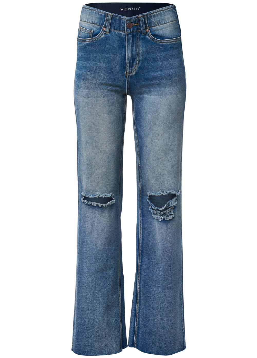 Venus Plus Size Elastic Waist Wide-Leg Jeans in Medium Wash