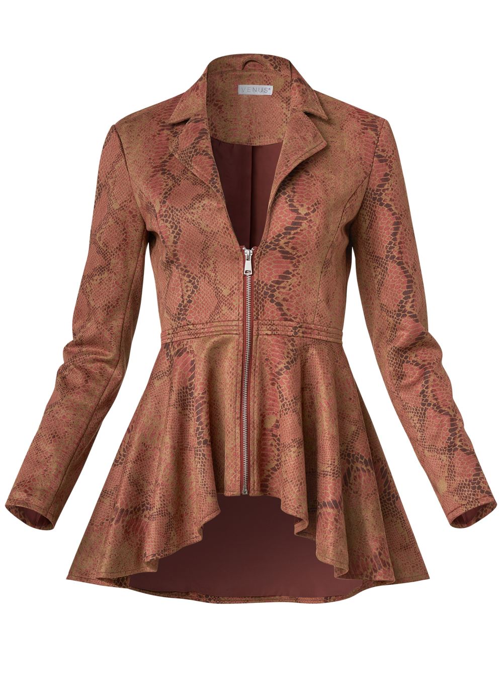 Venus Faux-Suede High-Low Jacket in Tan Multi