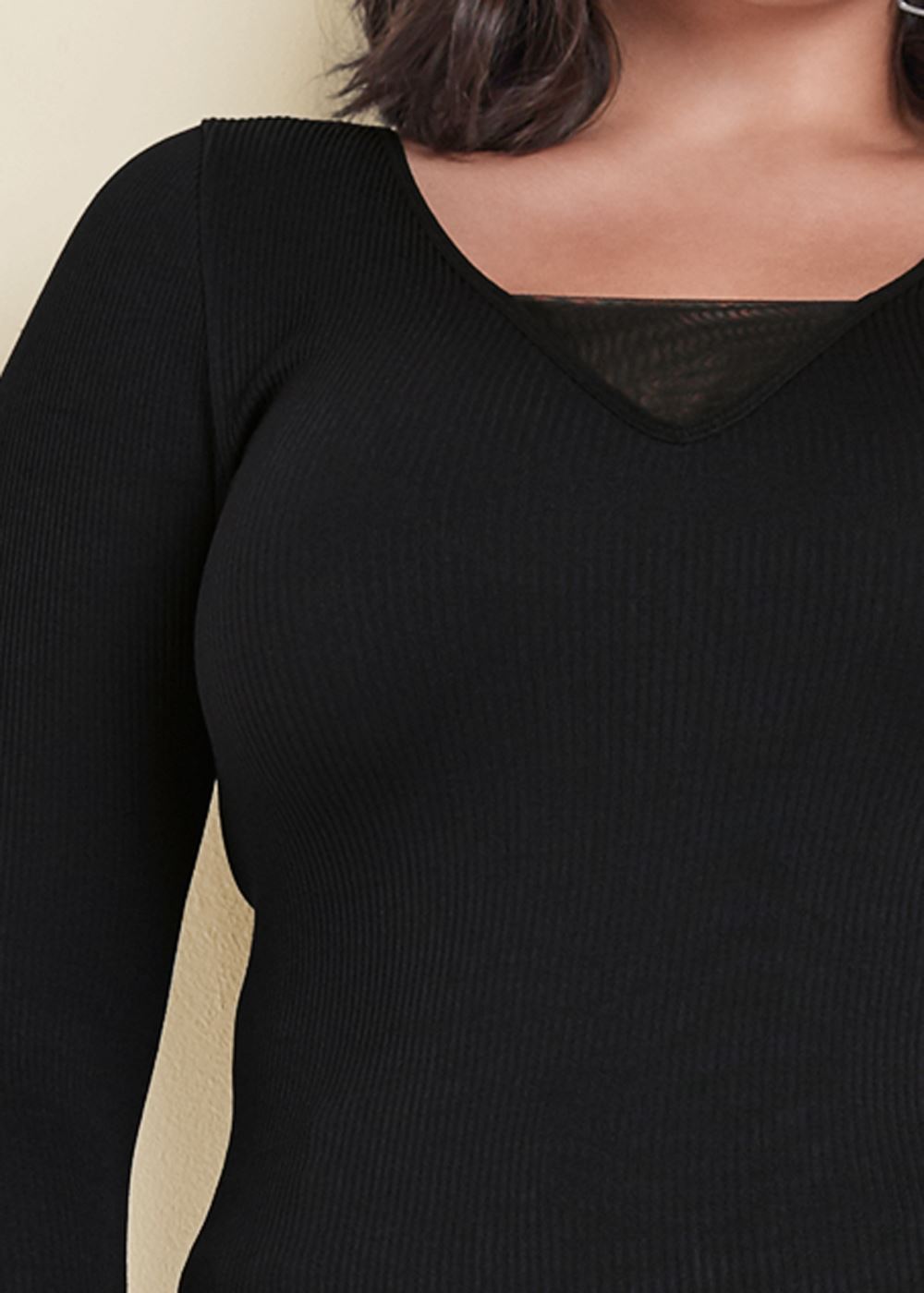 Venus Black RIBBED MESH SEAMLESS TOP