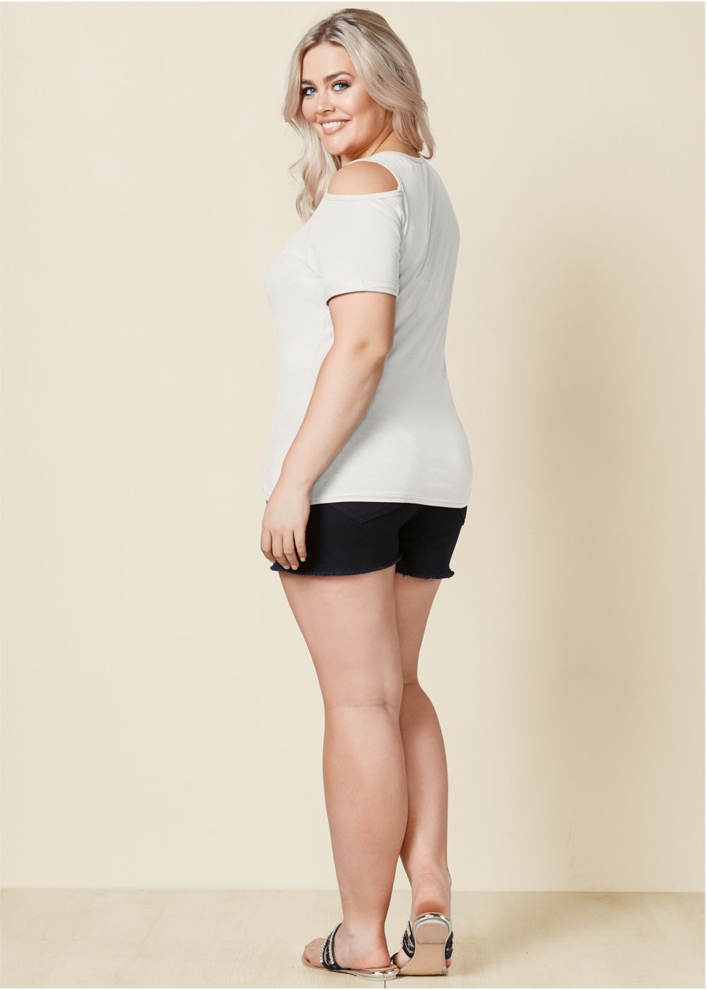 Venus Off White COLD-SHOULDER ZIPPER TOP