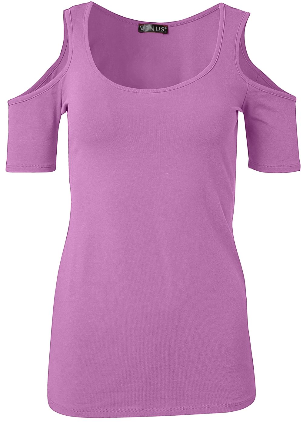 Venus Plus Size Long And Lean Cold-Shoulder Top in Black