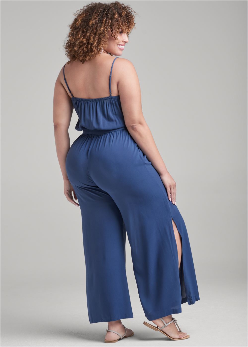 Venus Plus Size Ruffle Jumpsuit in Blue