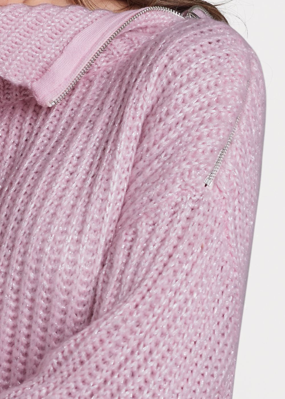 Venus Plus Size Zipper Detail Sweater in Pink