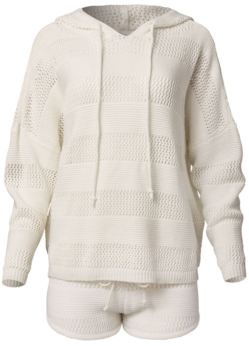 Venus Plus Size Striped Knit Short Set - Off White