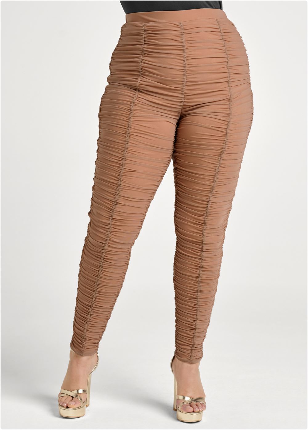 Venus Plus Size High-Waist Ruched Leggings in Tan