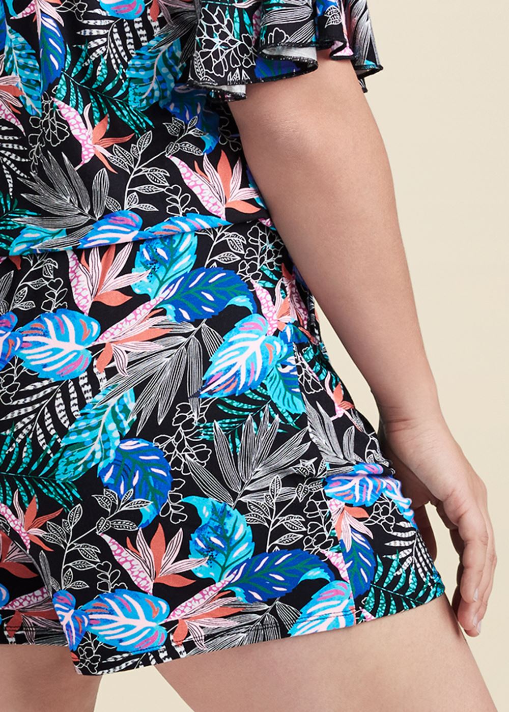 Venus Plus Size Printed Off-Shoulder Romper in Blue Multi