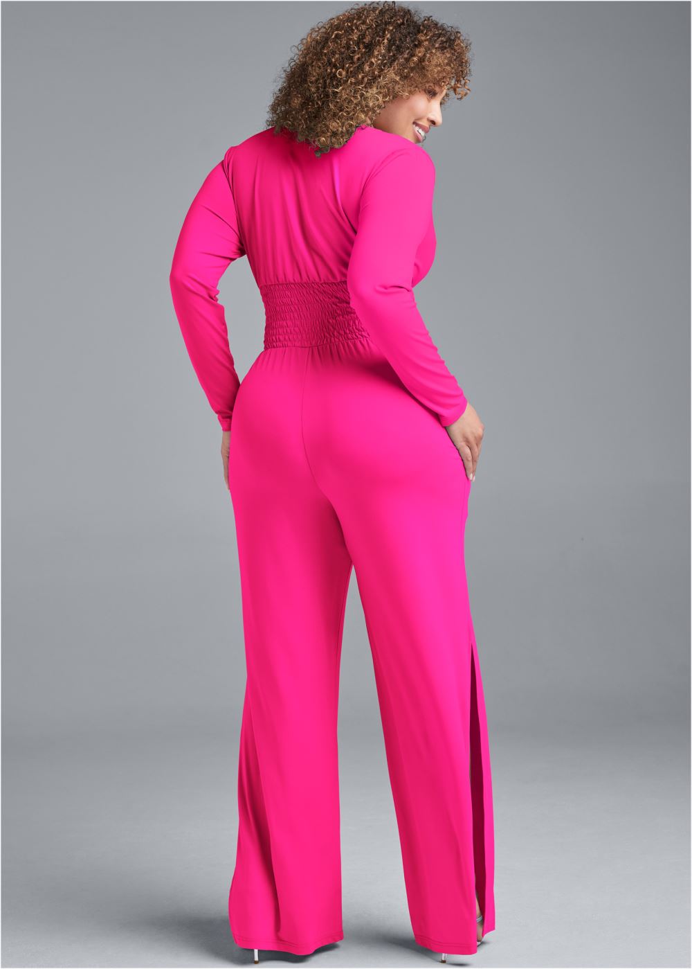 Venus Plus Size Smocked Waist Jumpsuit in Pink