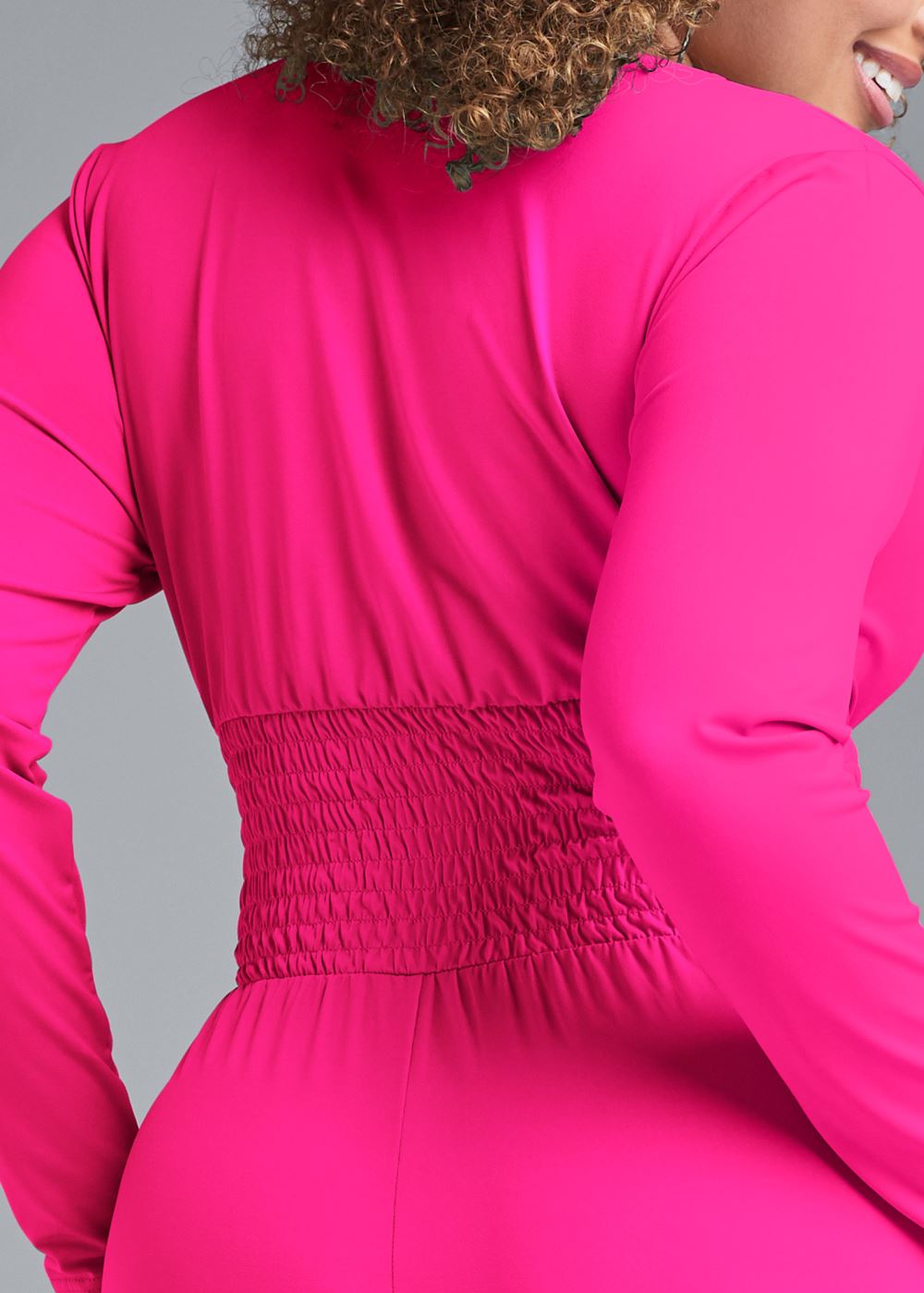 Venus Plus Size Smocked Waist Jumpsuit in Pink