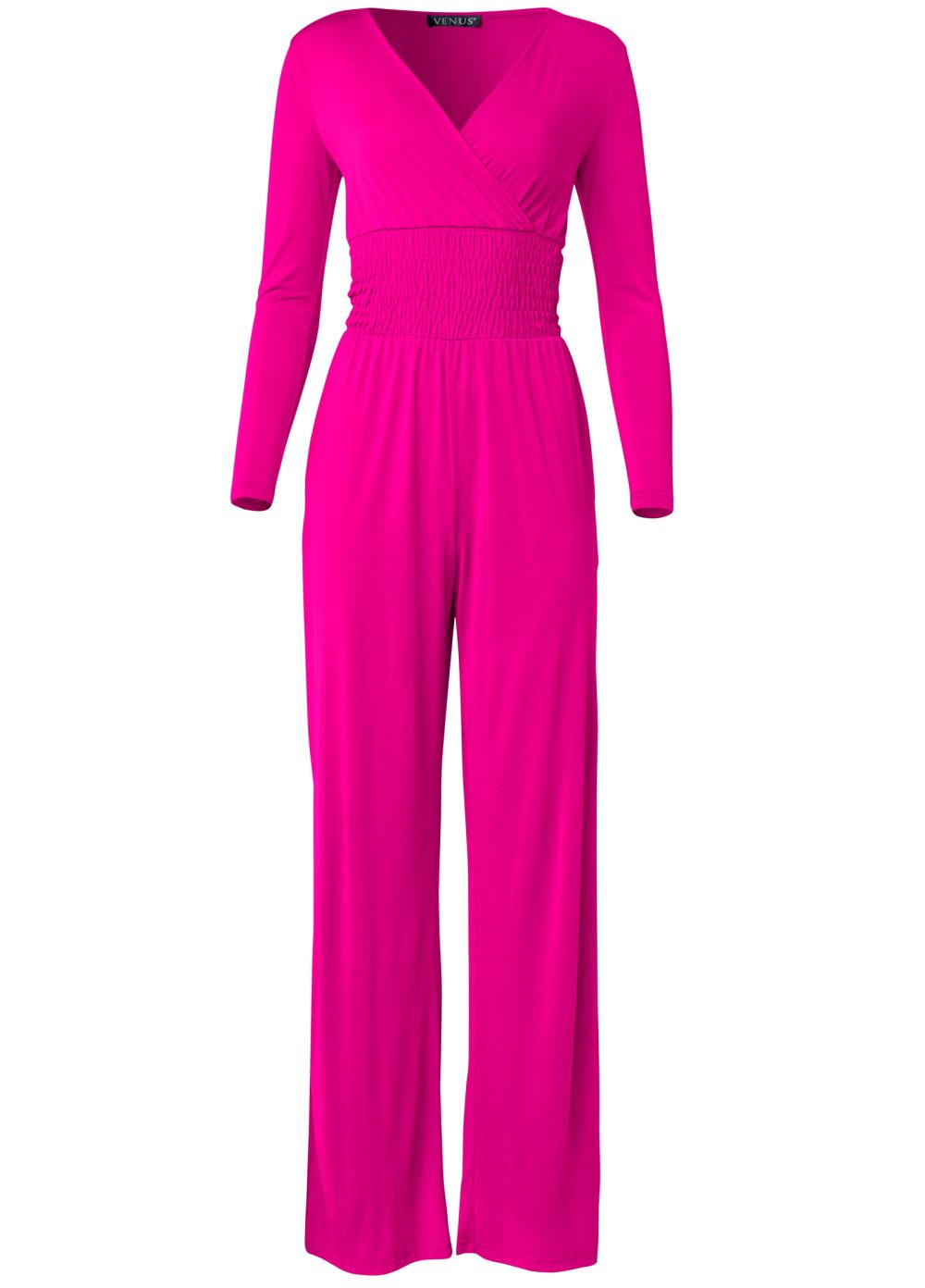Venus Plus Size Smocked Waist Jumpsuit in Pink