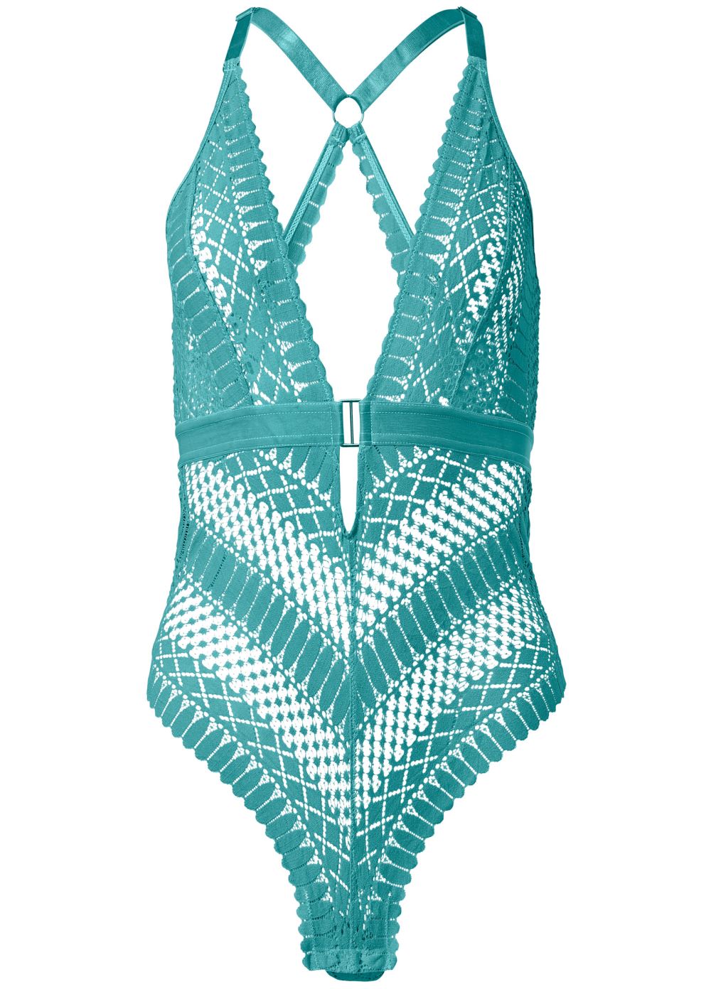 Venus Teal GEO LACE PLUNGE TEDDY
