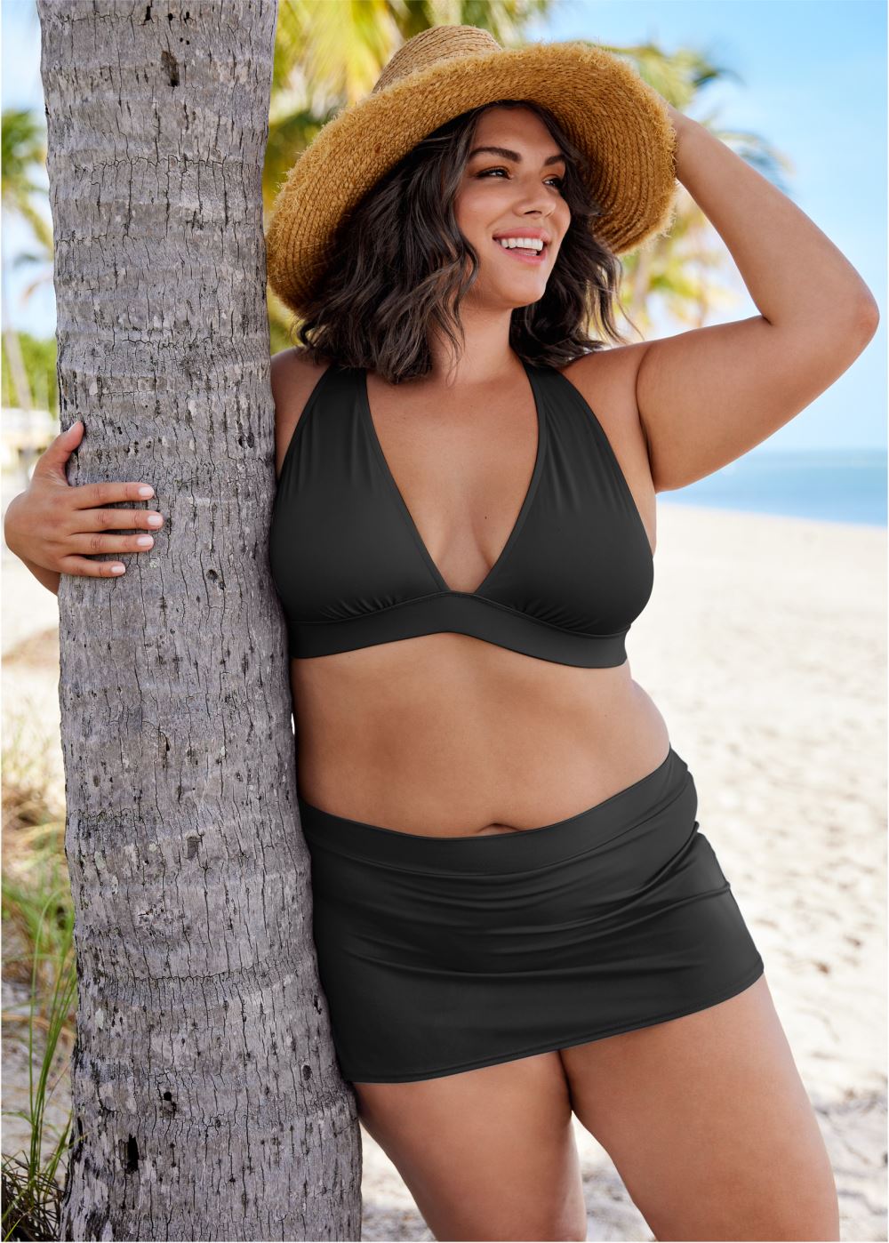 Venus Plus Size Sleek Cross Back Top Bikini - Black Beauty